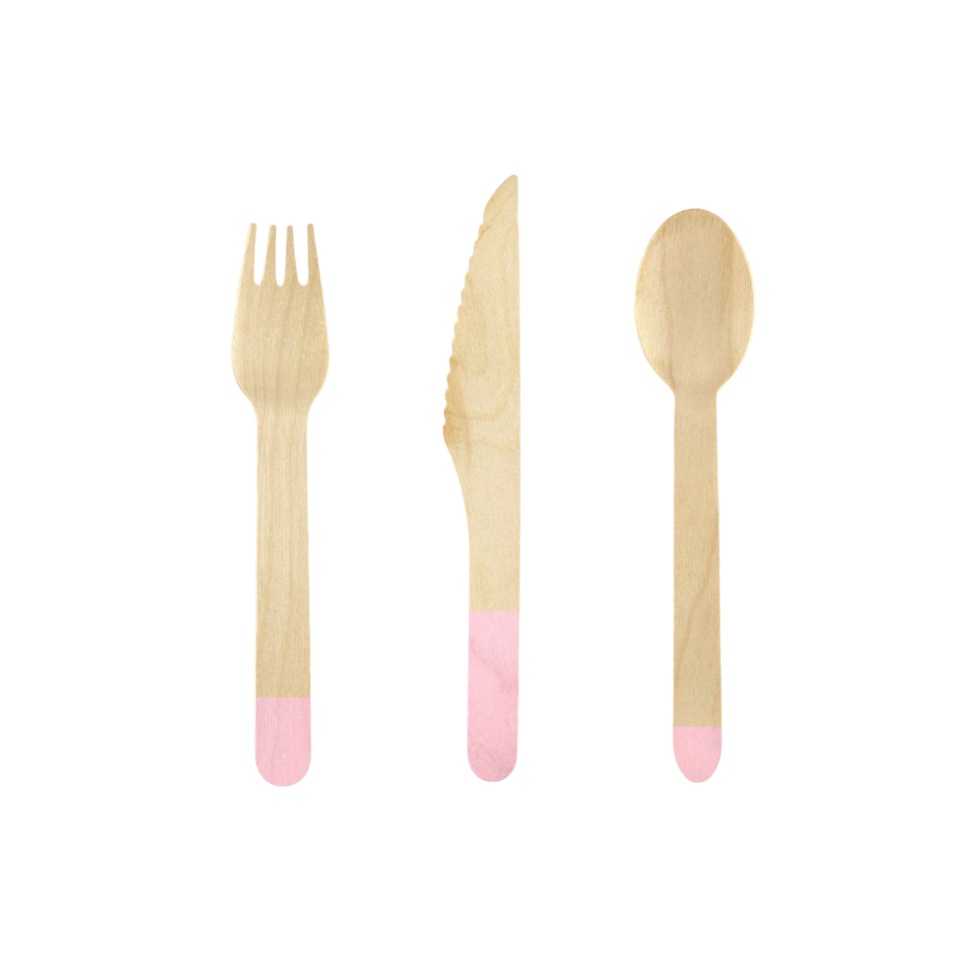 Pink Wooden Cutlery Set