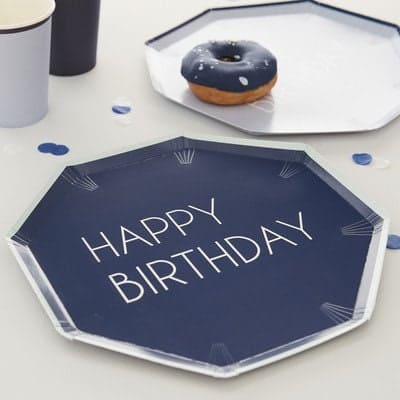 Blue Navy Happy Birthday paper plates