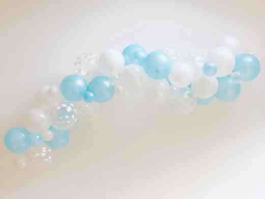 blue and white balloon garland