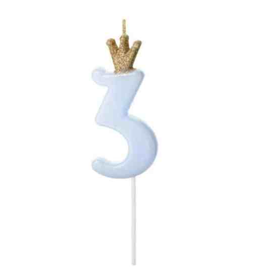 blue crown birthday candle number 3
