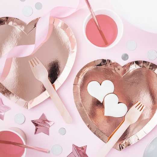 Rose Gold Heart Shaped Paper Plates