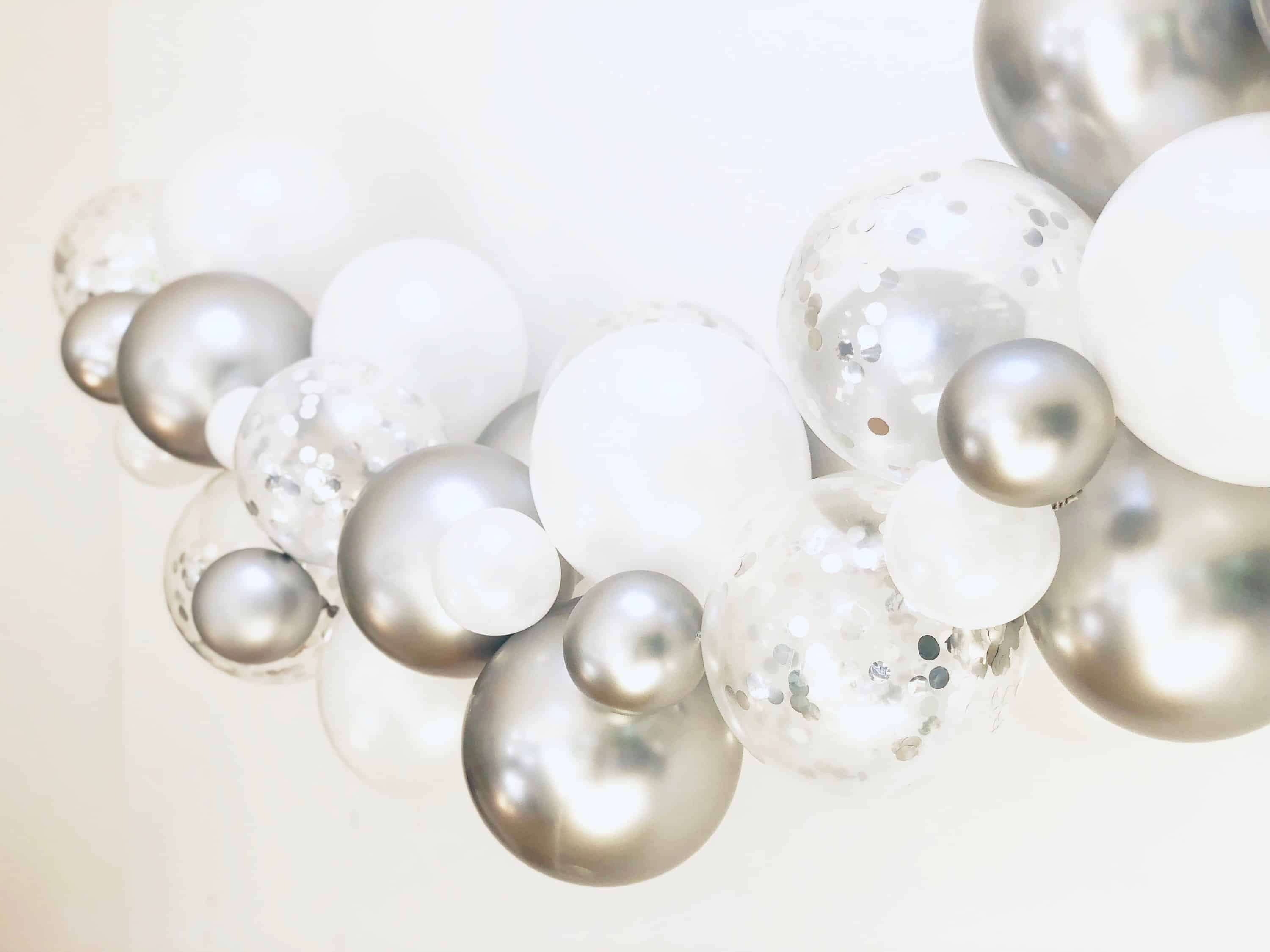 Silver and White Balloon Garland Detail