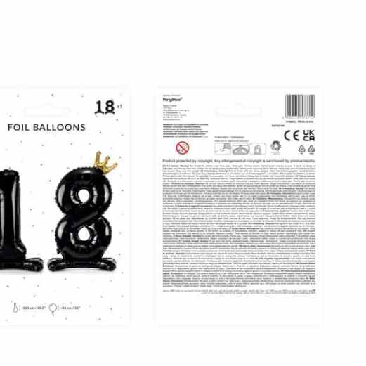 Black Foil Balloon Number 18 Packaging