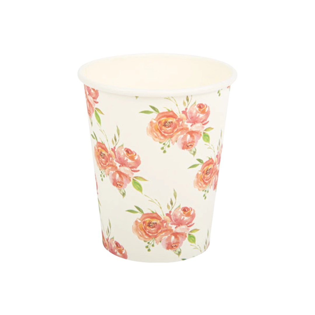 8 Watercolour Roses Paper Cups