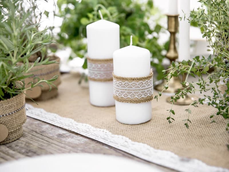 Candles with burlap ribbon