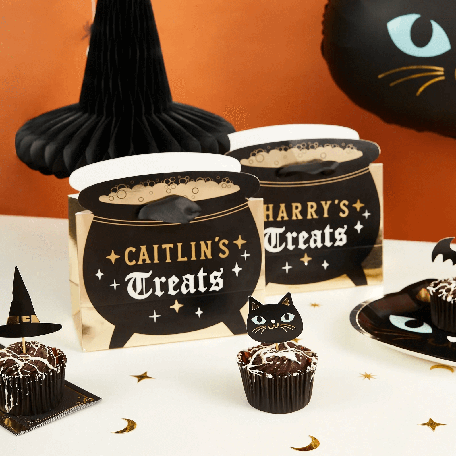 Customisable Cauldron Party Bags With Gold Stickers