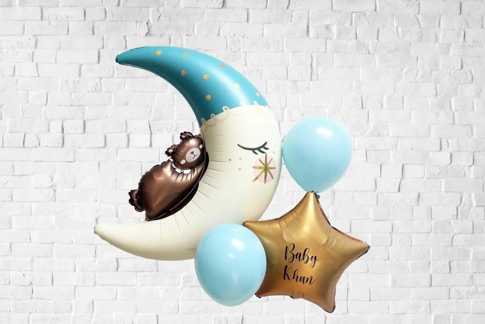 Personalised Bear on the Moon Balloon Set
