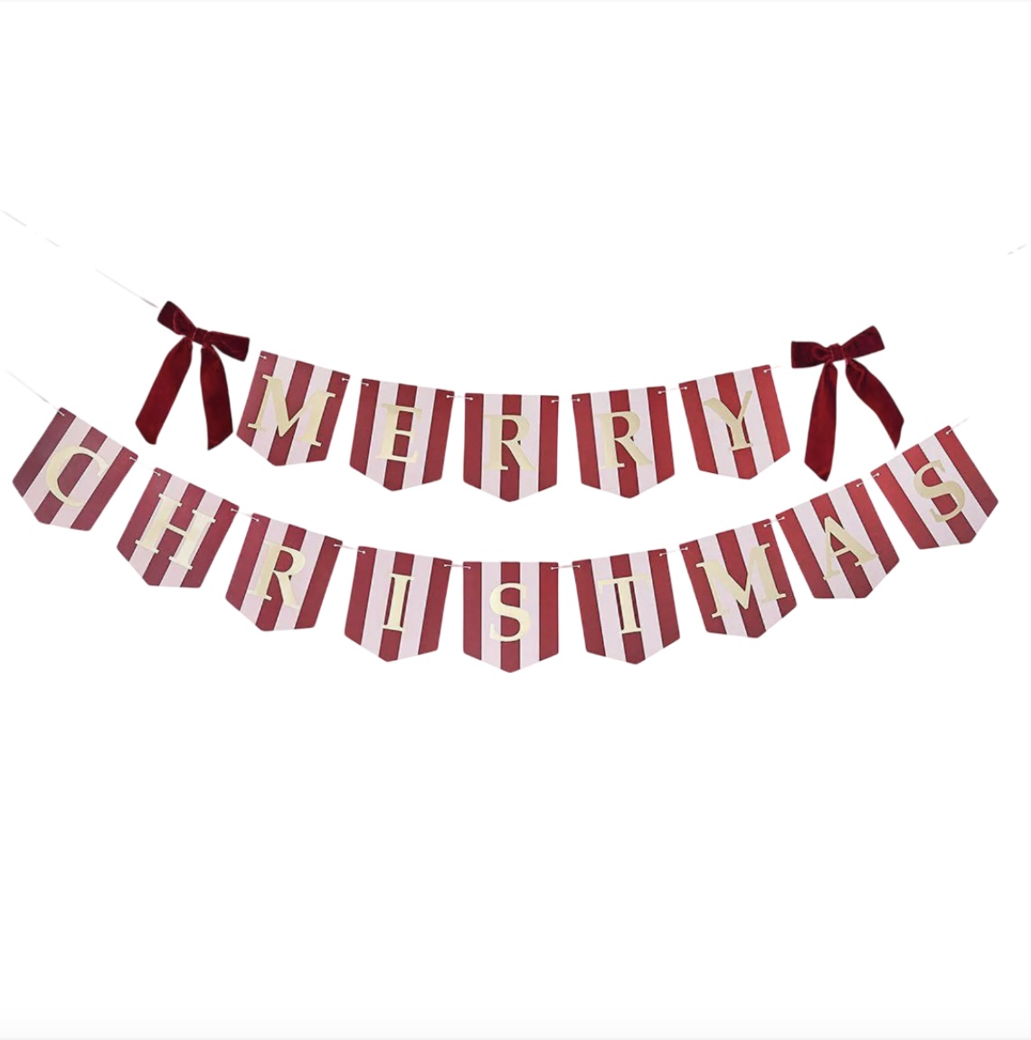 Stripey 'Merry Christmas' Banner With Velvet Bows